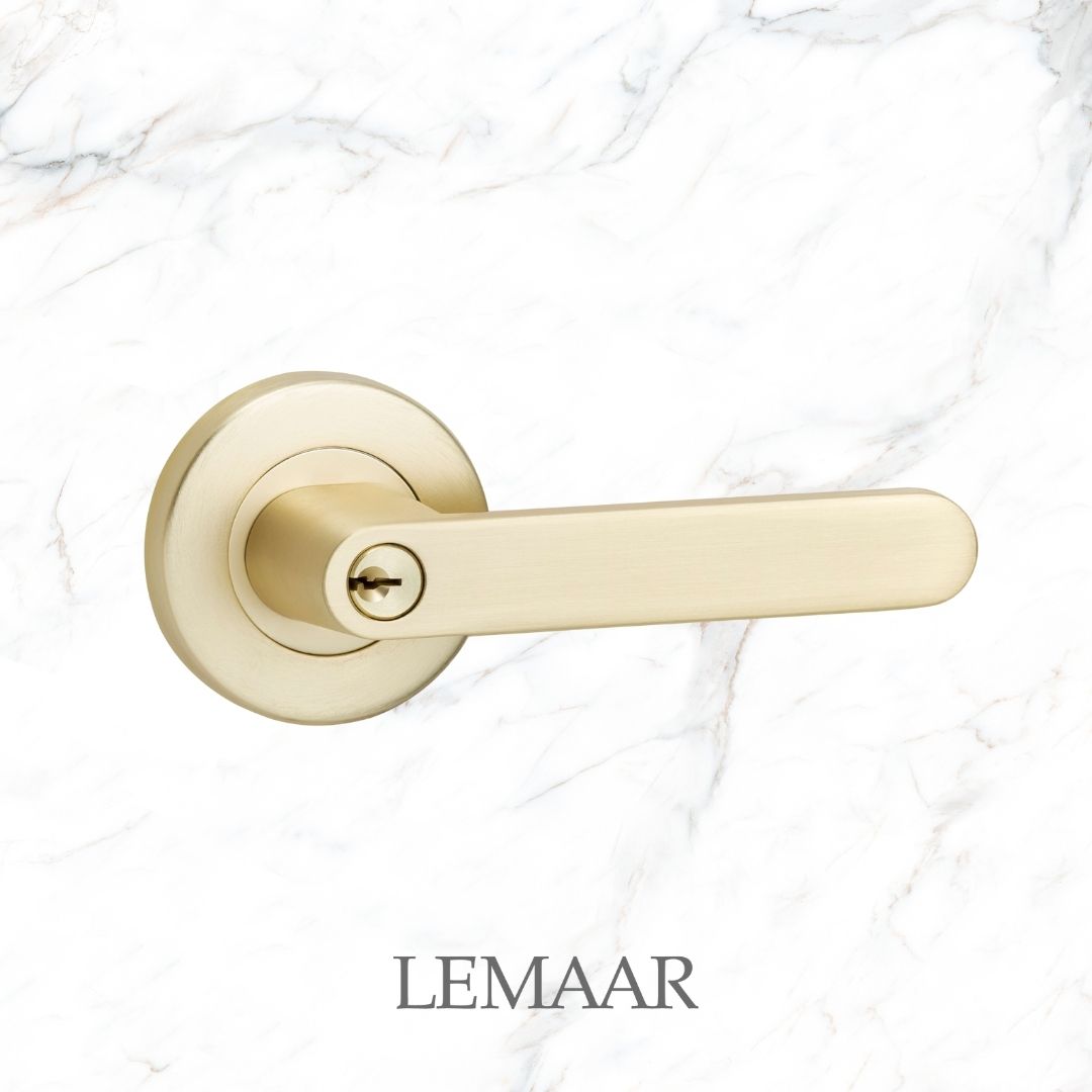 brushed brass door handle Almeri front door handle with lock Lemaar