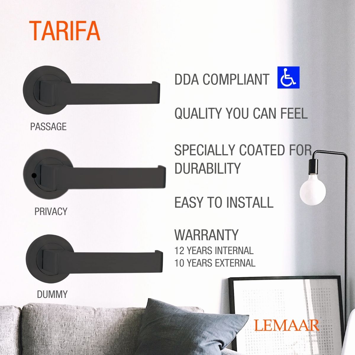 dda black door handle tarifa lemaar