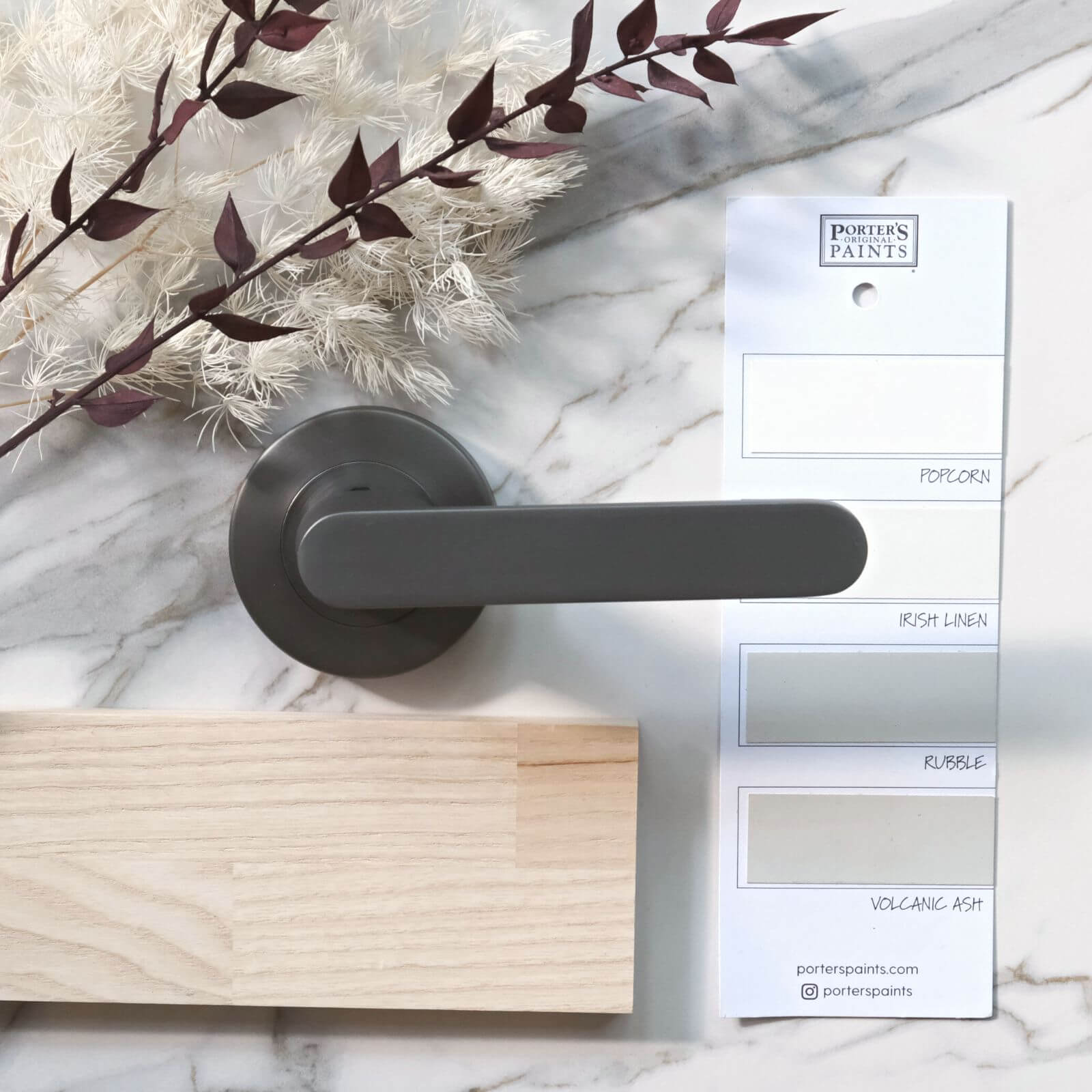 Timber benchtop sample with gun metal grey Almeri passage lever gun metal grey 3