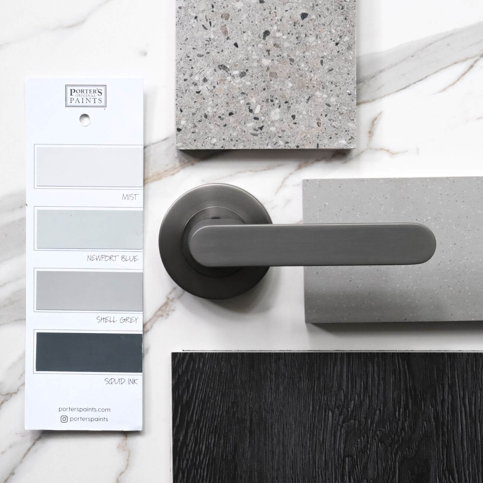 Dark tones with gun metal grey, stone benchtop and timber floor gun metal grey 6